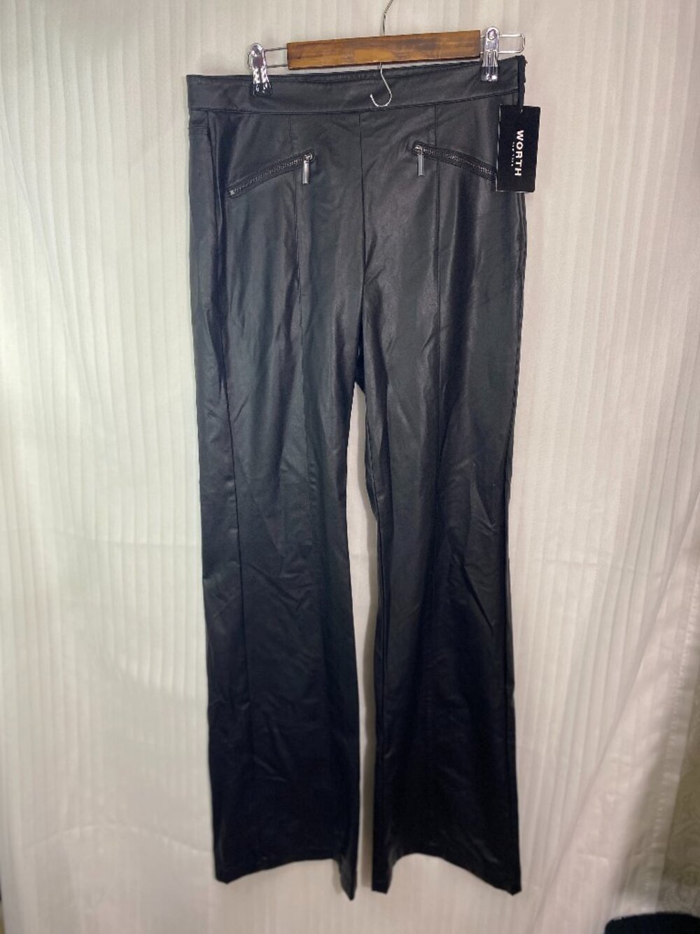 Worth New York Women’s Size 8 Black Faux Leather Bootcut Pants Zip Pocket Career